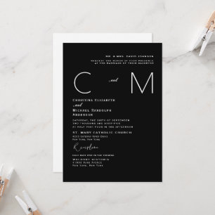 Invitation Mariage Monogramme B/W moderne