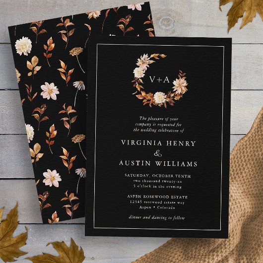 Invitation Mariage Monogrammé Black Fall