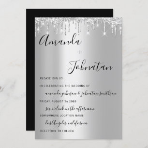 Invitation Mariage Monogramme Black Silver Drivers Gris Étinc