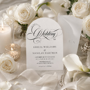 Invitation Mariage Monogramme Blanc & Noir Tout En Un