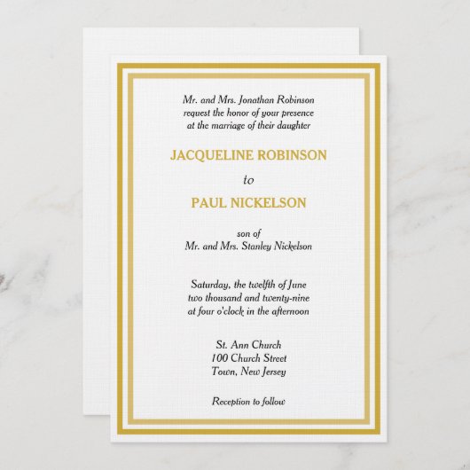 Invitation Mariage Monogramme Blanc Or (Devant / Derrière)