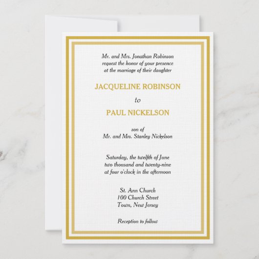 Invitation Mariage Monogramme Blanc Or (Devant)