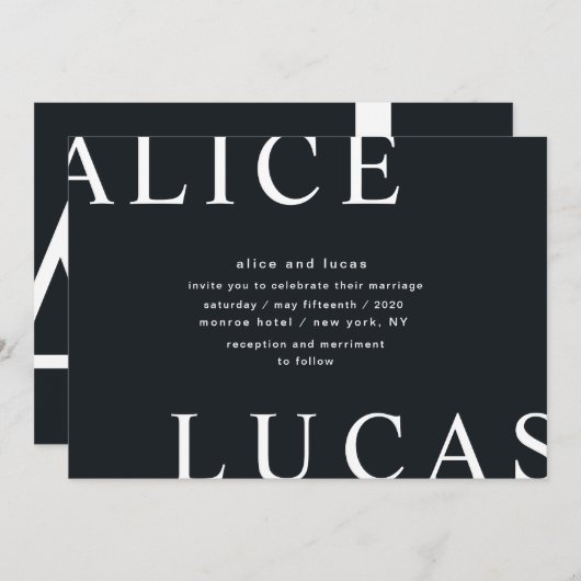 Invitation Mariage Monogramme blanc ultra moderne (Devant / Derrière)