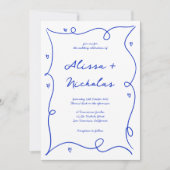 Invitation Mariage Monogramme bleu à main blanche (Devant)