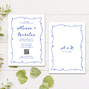 Invitation Mariage Monogramme bleu clair tiré à la main du co