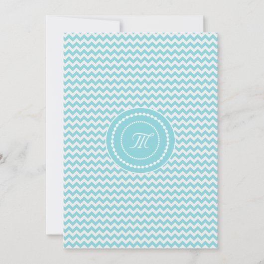 Invitation Mariage Monogrammé Bleu et Blanc à Chevron (Devant)