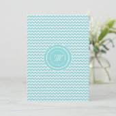 Invitation Mariage Monogrammé Bleu et Blanc à Chevron (Debout devant)