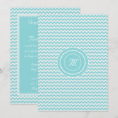 Invitation Mariage Monogrammé Bleu et Blanc à Chevron (Devant / Derrière)