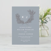 Invitation Mariage Monogramme bleu et blanc Dusty moderne