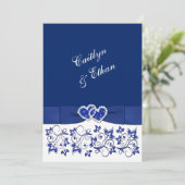 Invitation Mariage | Monogramme | Bleu et blanc | Floral (Debout devant)