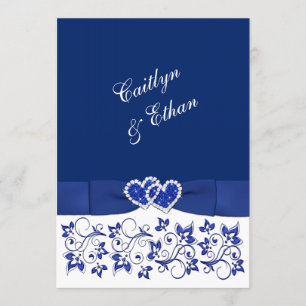 Invitation Mariage Monogramme Bleu et blanc Floral