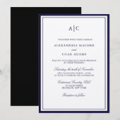 Invitation Mariage Monogramme bleu marine classique et écru (Devant / Derrière)