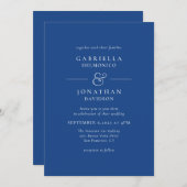 Invitation Mariage Monogramme bleu moderne (Devant / Derrière)