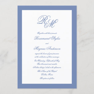 Invitation Mariage Monogramme Bleu Orné