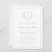 Invitation Mariage Monogrammé Bleu Poussiéreux (Devant)