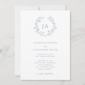 Invitation Mariage Monogramme Bleu Poussiéreux (Devant)