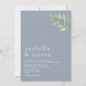Invitation Mariage Monogramme Bleu Poussiéreux et Vert Sauge (Devant)