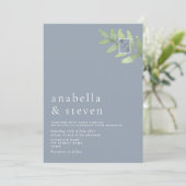 Invitation Mariage Monogramme Bleu Poussiéreux et Vert Sauge (Debout devant)