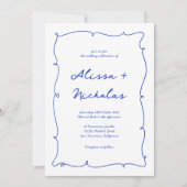 Invitation Mariage Monogramme bleu vif tiré à la main moderne (Devant)
