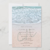 Invitation Mariage Monogramme Blue Ocean & Sandy Beach (Devant)