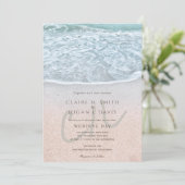 Invitation Mariage Monogramme Blue Ocean & Sandy Beach (Debout devant)