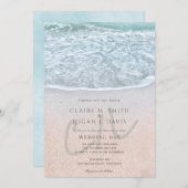 Invitation Mariage Monogramme Blue Ocean & Sandy Beach (Devant / Derrière)