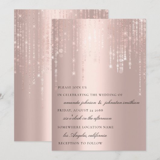 Invitation Mariage Monogramme Blush Chaînes Roses Confetti (Devant / Derrière)