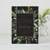 Invitation Mariage Monogramme Botanique Baies Hiver Or (Debout devant)