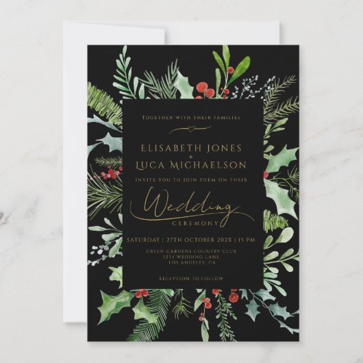 Invitation Mariage Monogramme Botanique Feuille de Baie d'Hiv (Devant)
