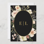 Invitation Mariage Monogramme Botanique Flore Noir Hiver Or (Dos)