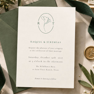 Invitation Mariage Monogramme Botanique Vert Émeraude