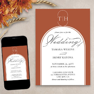 Invitation Mariage Monogrammé Calligraphié Élégant en Terraco