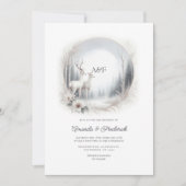 Invitation Mariage Monogramme Cerf Blanc Forêt Enchantée (Devant)