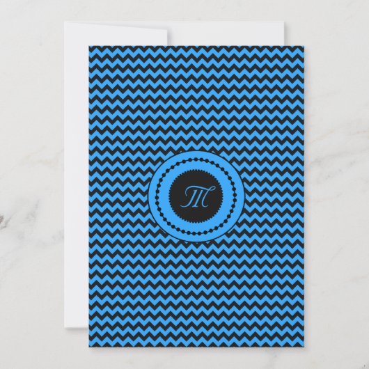 Invitation Mariage Monogrammé Chevron Bleu Foncé (Devant)