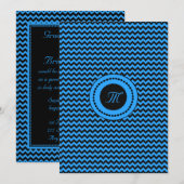 Invitation Mariage Monogrammé Chevron Bleu Foncé (Devant / Derrière)