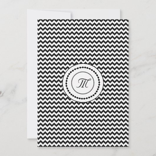 Invitation Mariage Monogrammé Chevron Noir et Blanc (Devant)
