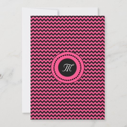 Invitation Mariage Monogrammé Chevron Rose (Devant)