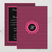 Invitation Mariage Monogrammé Chevron Rose (Devant / Derrière)