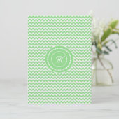 Invitation Mariage Monogrammé Chevron Vert et Blanc (Debout devant)