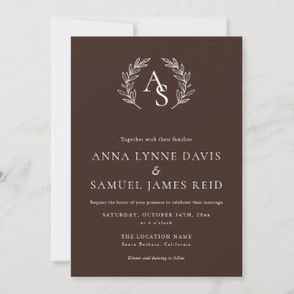 Invitation Mariage Monogramme Chocolat Brun et Blanc
