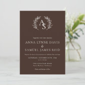 Invitation Mariage Monogramme Chocolat Brun et Blanc (Debout devant)
