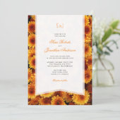 Invitation Mariage Monogramme Chrysanthèmes Orange Automne (Debout devant)