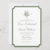 Invitation Mariage Monogramme Classique avec Bordure Vert Sau (Devant)