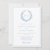 Invitation Mariage Monogramme classique en crête bleue Dusty (Devant)