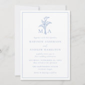 Invitation Mariage Monogramme Classique Fleur de Lys Bleu (Devant)