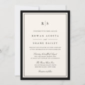 Invitation Mariage Monogramme Classique Noir & Bordure Ecru (Devant)