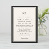 Invitation Mariage Monogramme Classique Noir & Bordure Ecru (Debout devant)