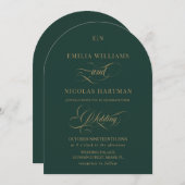 Invitation Mariage Monogramme classique vert et or (Devant / Derrière)