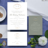 Invitation mariage monogramme classique vert sauge or crête