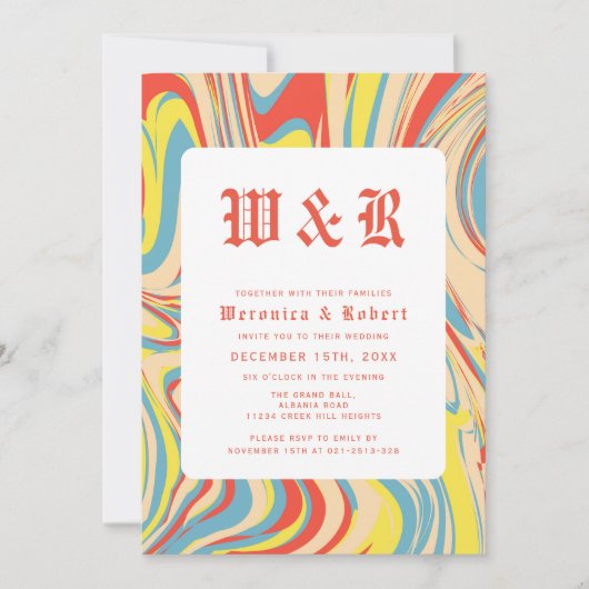 Invitation Mariage Monogramme couleur rétro (Devant)
